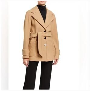 Veronica Beard Bjorn Coat XS Wool Tan Camel Button Tie Waist Academia Old Money